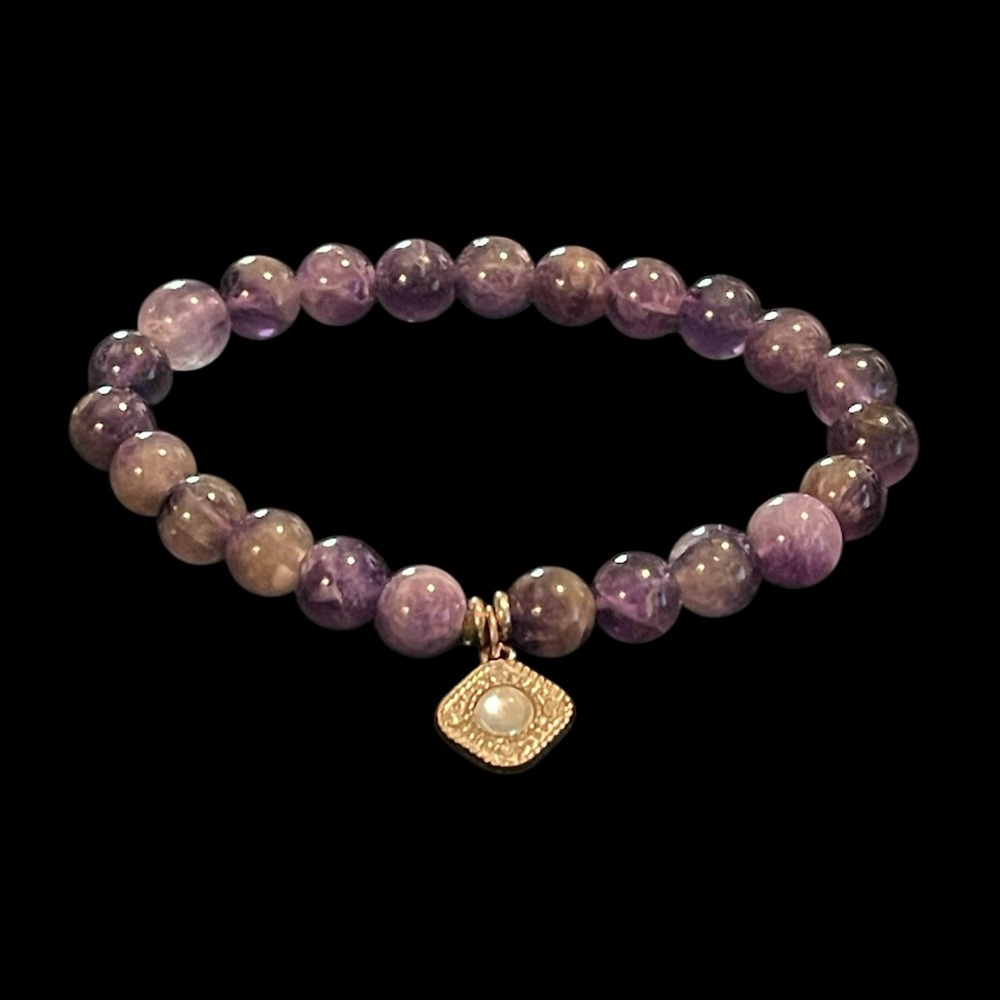 ✨Amethyst Bracelet with Diamond-Shaped Charm✨